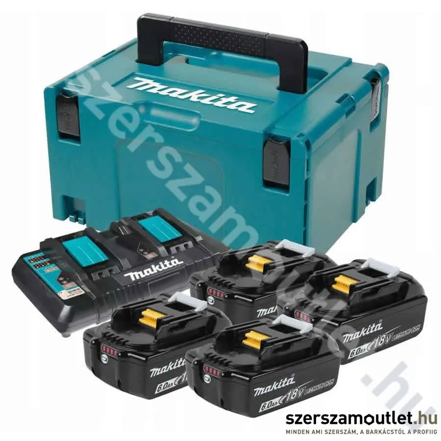 MAKITA Akku szett 4db BL1860 6,0Ah 18V + DC18RD dupla töltő + MAKPAC koffer (198091-4)