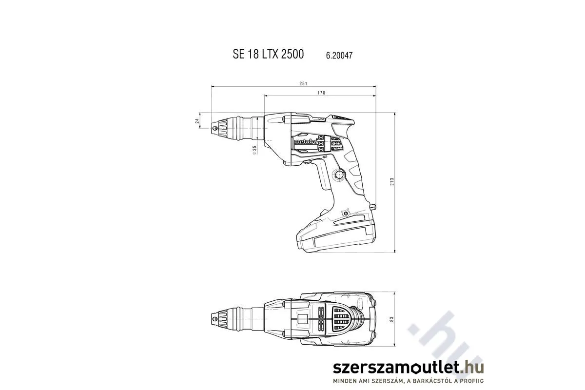 METABO SE 18 LTX 2500 Akkus gipszkarton csavarbehajtó (Akku és töltő nélkül!)