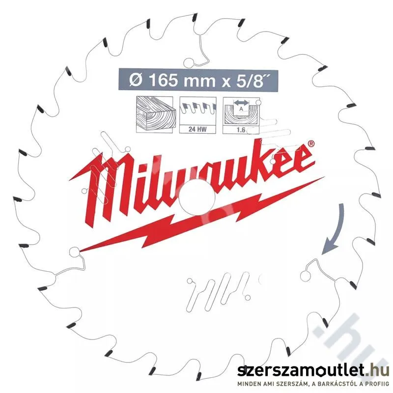 MILWAUKEE Körfűrészlap fához, akkumulátoros gépekhez 165x15,87mm/24T