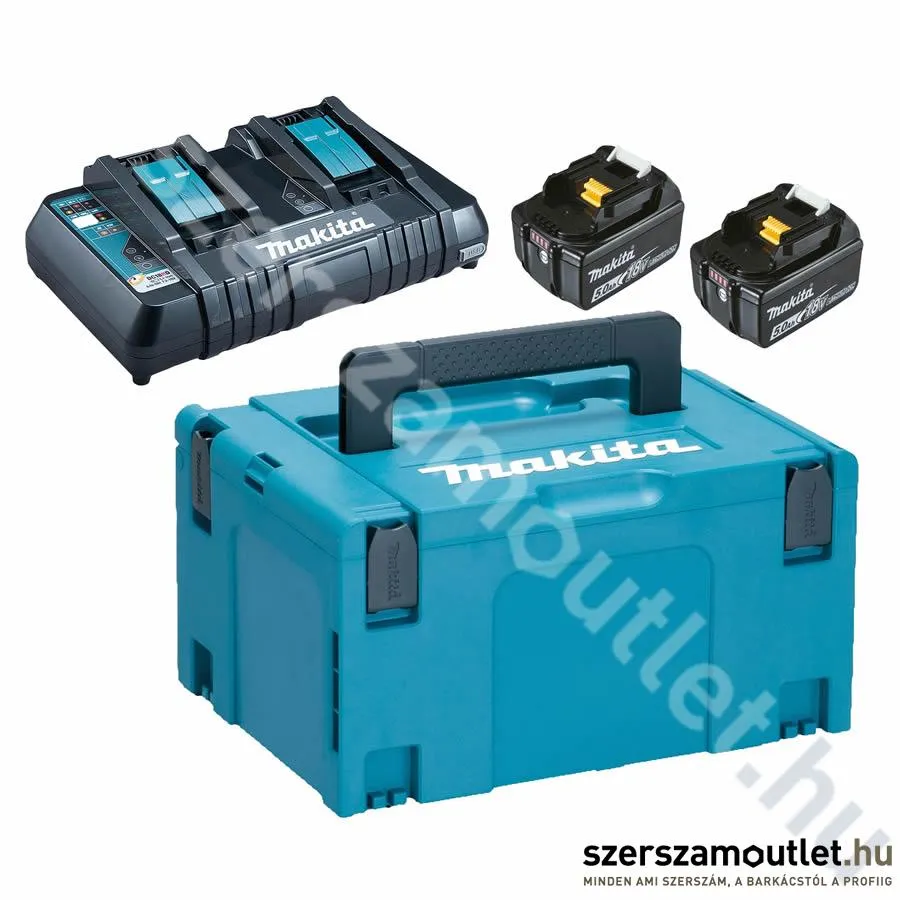 MAKITA 2db BL1850 Akku szett Li-ion 18V/5,0Ah + DC18RD dupla töltő + MAKPAC koffer (197629-2)